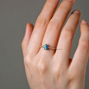 Tree Branch Design Boulder Opal Diamond Engagement Ring 18K Yellow Gold